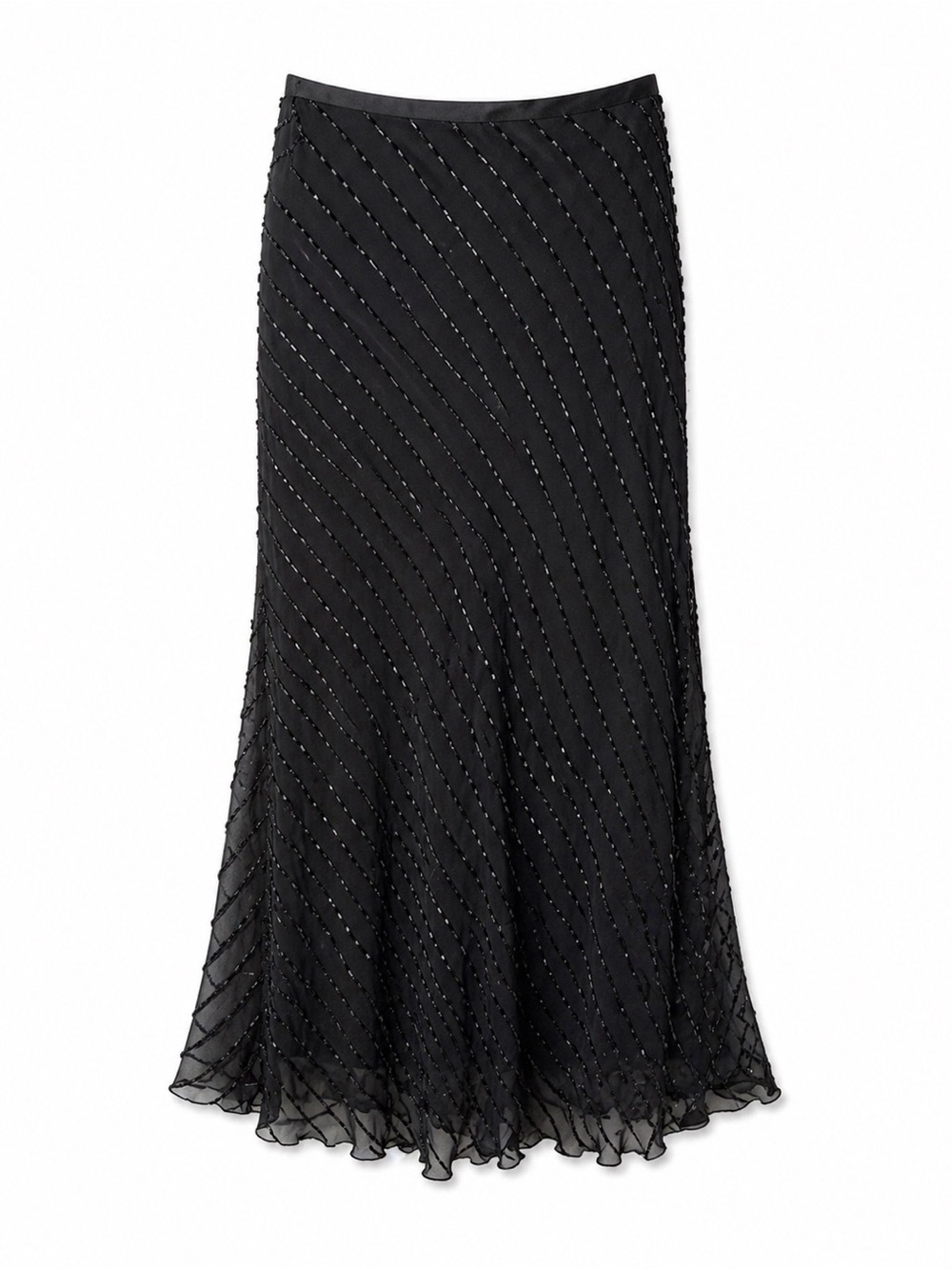 Lauren Ralph Lauren Silk‎ Beaded Maxi Skirt Black Formal Y2K Glam Luxe-Sz 6